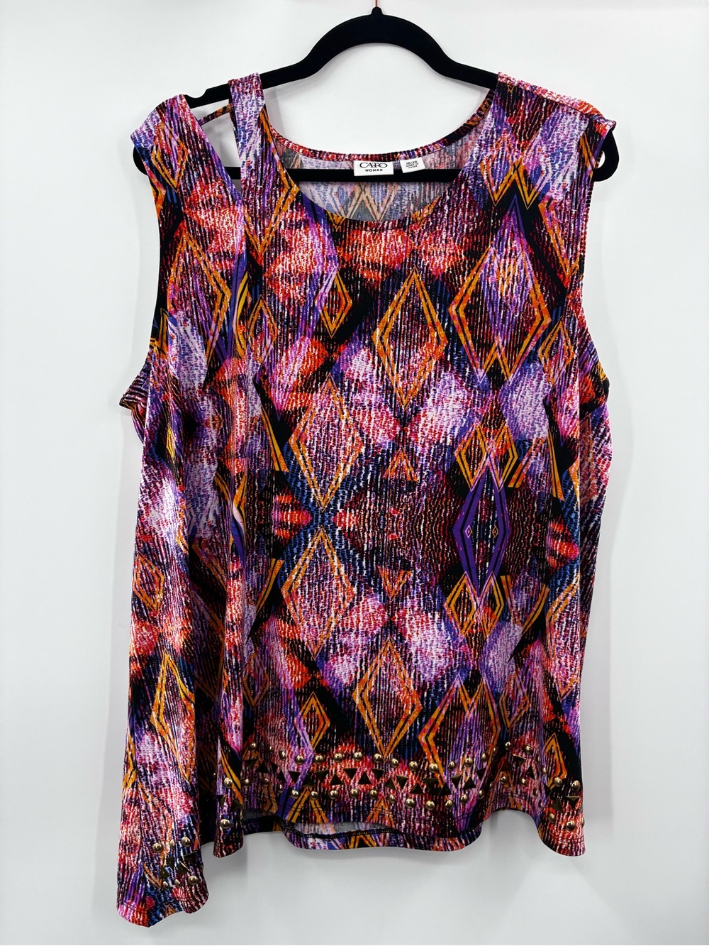 Cato Multicolor Geometric Sleeveless Top - Purple/Orange size: 18/20